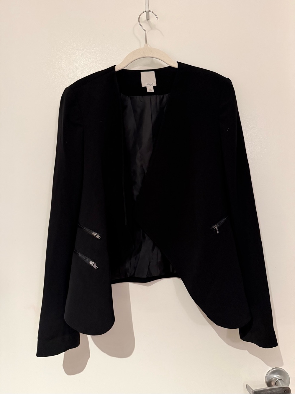 Halogen Black Open-Front Blazer with Zip Accents